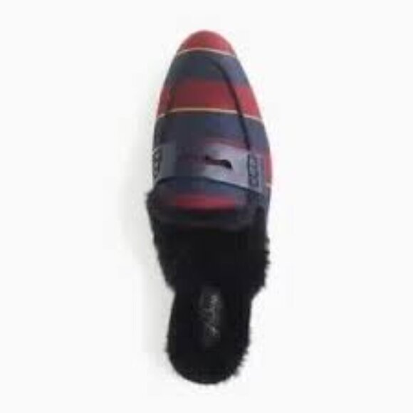 J. Crew Academy Burgundy & Navy Striped Mules Loafers Size 7.5 - Picture 1 of 14